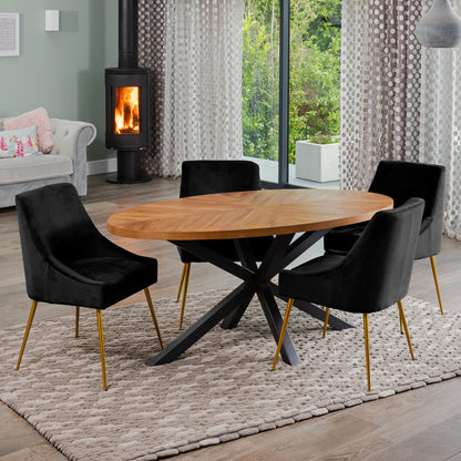 Dossena Oval Dining Table + 4 x Lograto Velvet Chairs