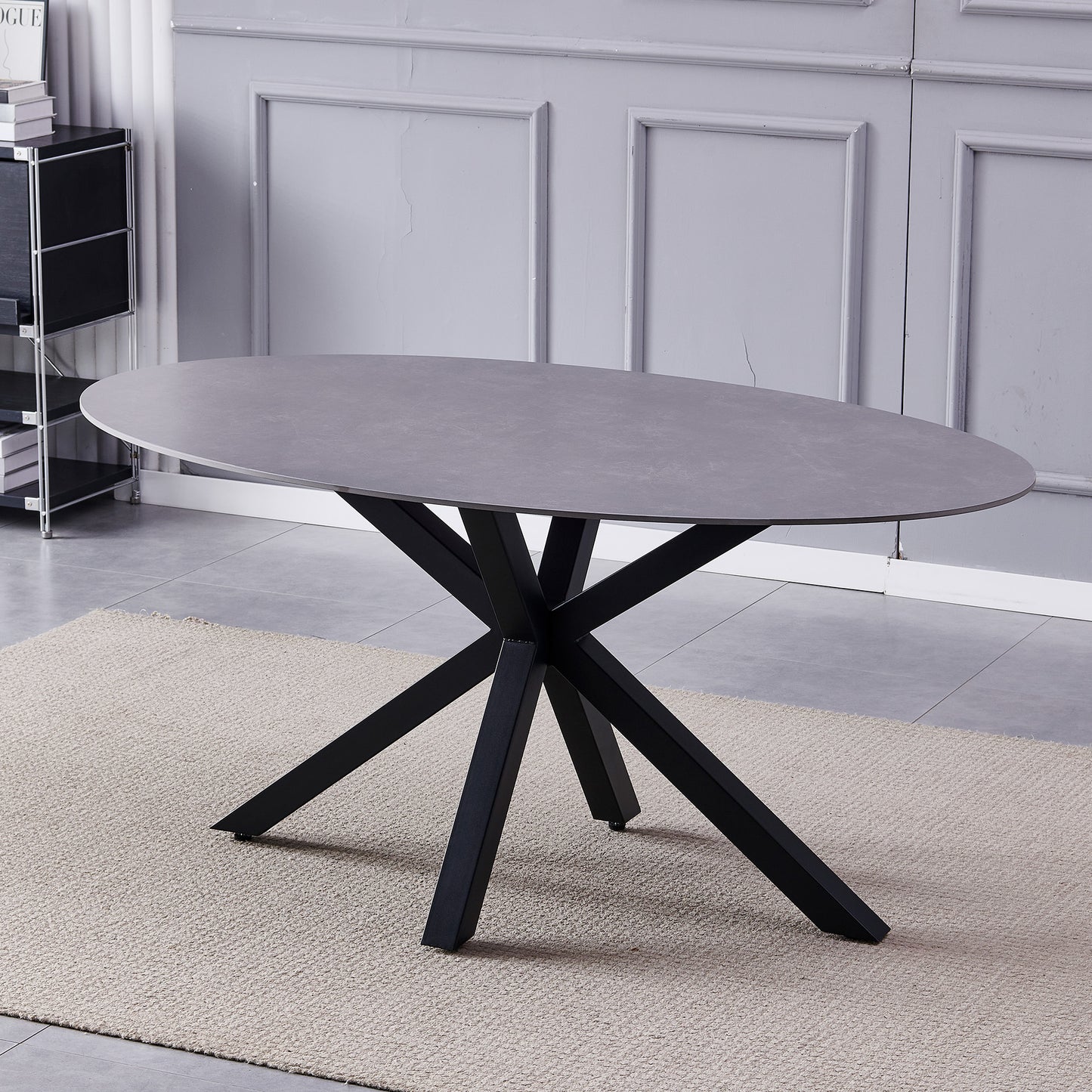 Gricio 160cm x 90cm Grey Stone Oval Dining Table