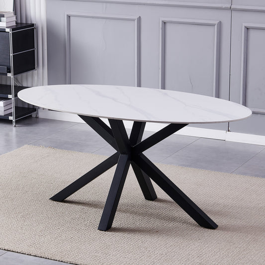 Firmo 160cm x 90cm White Stone Oval Dining Table